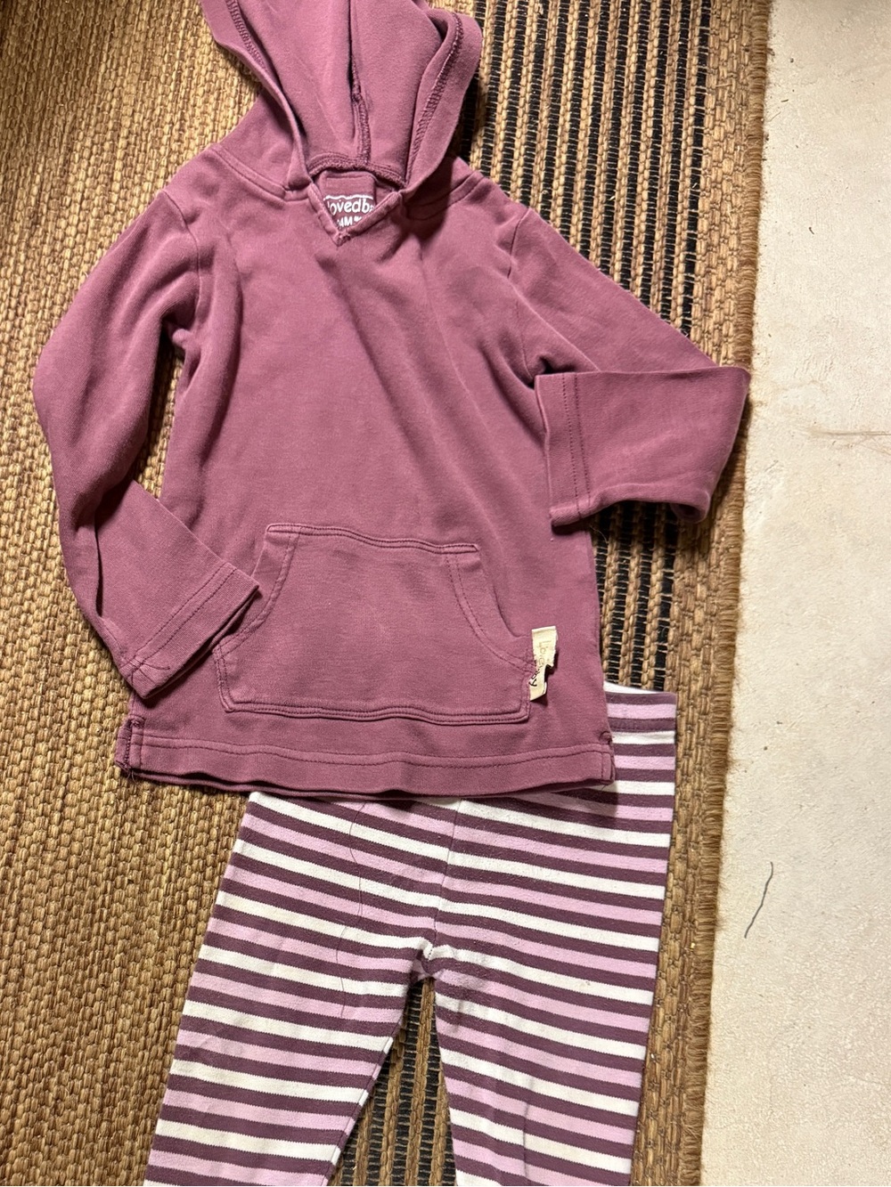 L'ovedbaby Mauve and Cream Striped Baby Leggings